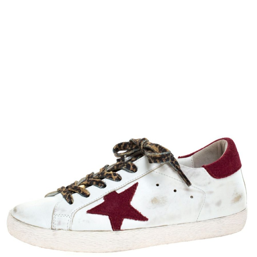 Women * | Golden Goose Grey /Burgundy Leather And Suede Superstar Lace Up Sneakers Size 38 For Women White