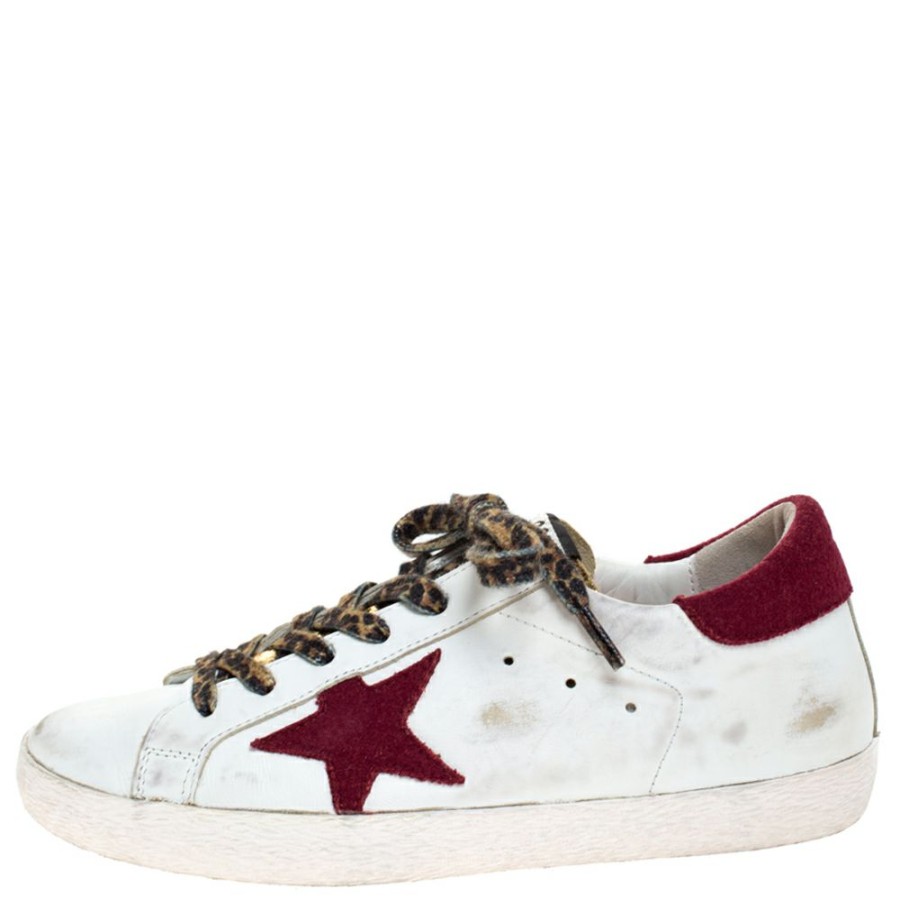 Women * | Golden Goose Grey /Burgundy Leather And Suede Superstar Lace Up Sneakers Size 38 For Women White