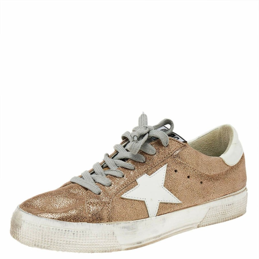 Women * | Golden Goose Gold Glitter May Sneakers Size 38 For Women Metallic