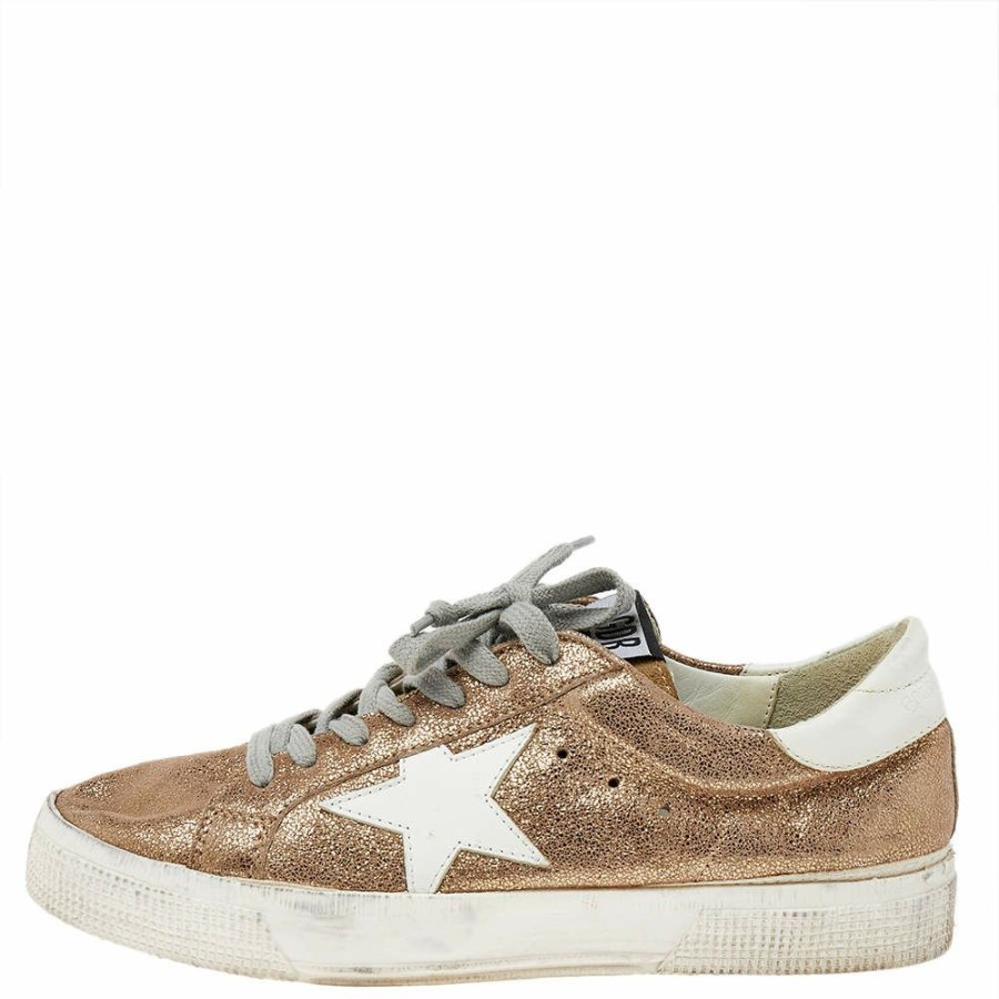 Women * | Golden Goose Gold Glitter May Sneakers Size 38 For Women Metallic