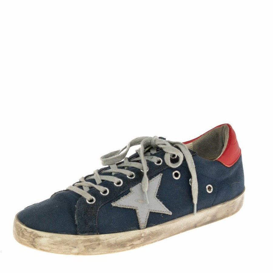 Men * | Golden Goose /Red Leather And Denim Superstar Sneakers Size 42 For Men Blue