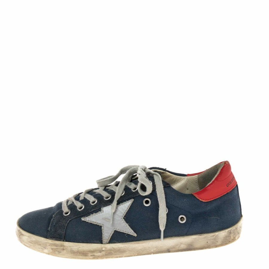 Men * | Golden Goose /Red Leather And Denim Superstar Sneakers Size 42 For Men Blue