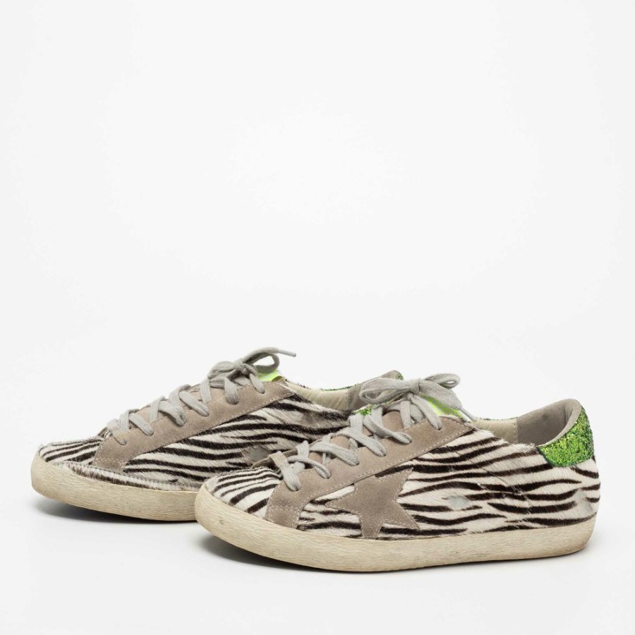 Men * | Golden Goose Tri-Color Calf Hair And Glitter Superstar Low-Top Sneakers Size 40 For Men Brown