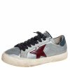 Women * | Golden Goose Leather And Suede May Low Top Sneakers Size 36 For Women Silver