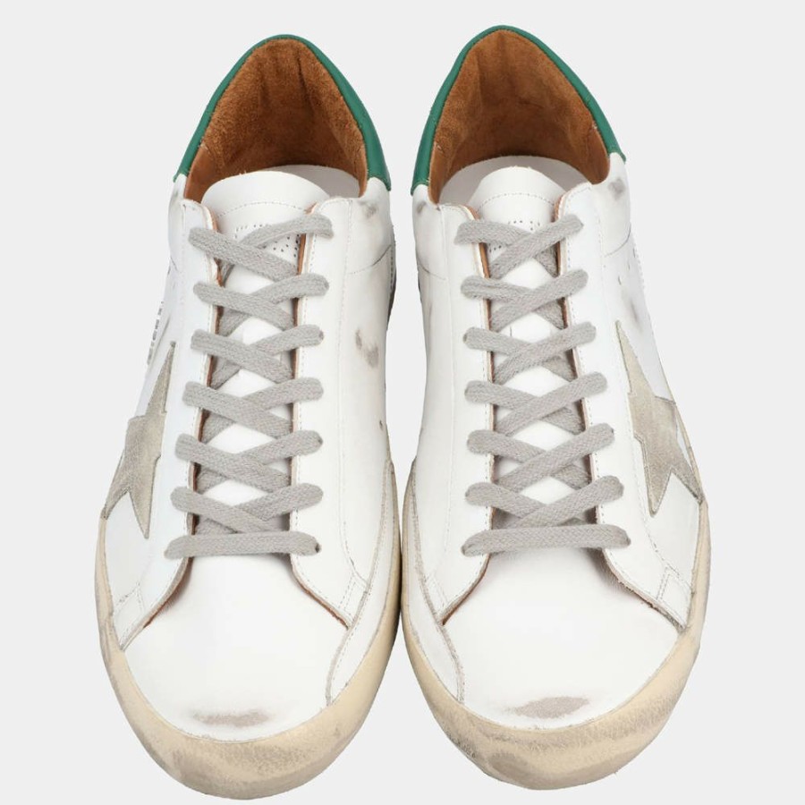 Men * | Golden Goose White/Green Leather Superstar Sneaker Size Eu 43 For Men Green,White