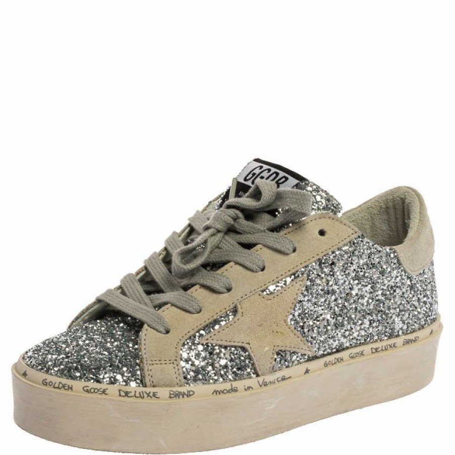 Women * | Golden Goose Glitter And Suede Leather Superstar Low Top Sneakers Size 36 For Women Silver