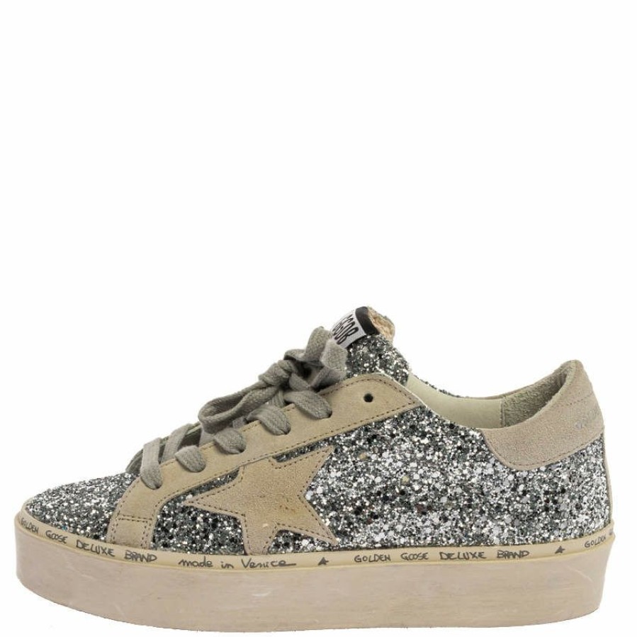 Women * | Golden Goose Glitter And Suede Leather Superstar Low Top Sneakers Size 36 For Women Silver