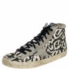 Women * | Golden Goose /Black Printed Canvas Francy High Top Sneakers Size 42 For Women Beige