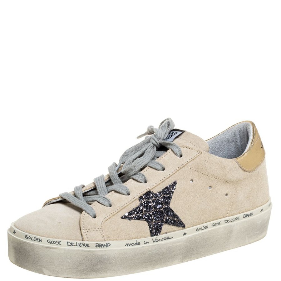 Women * | Golden Goose Suede Glitter Star Low Top Sneakers Size 38 For Women Cream