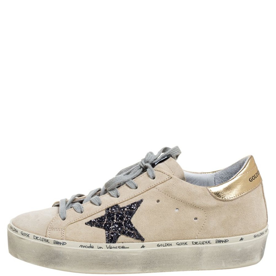 Women * | Golden Goose Suede Glitter Star Low Top Sneakers Size 38 For Women Cream