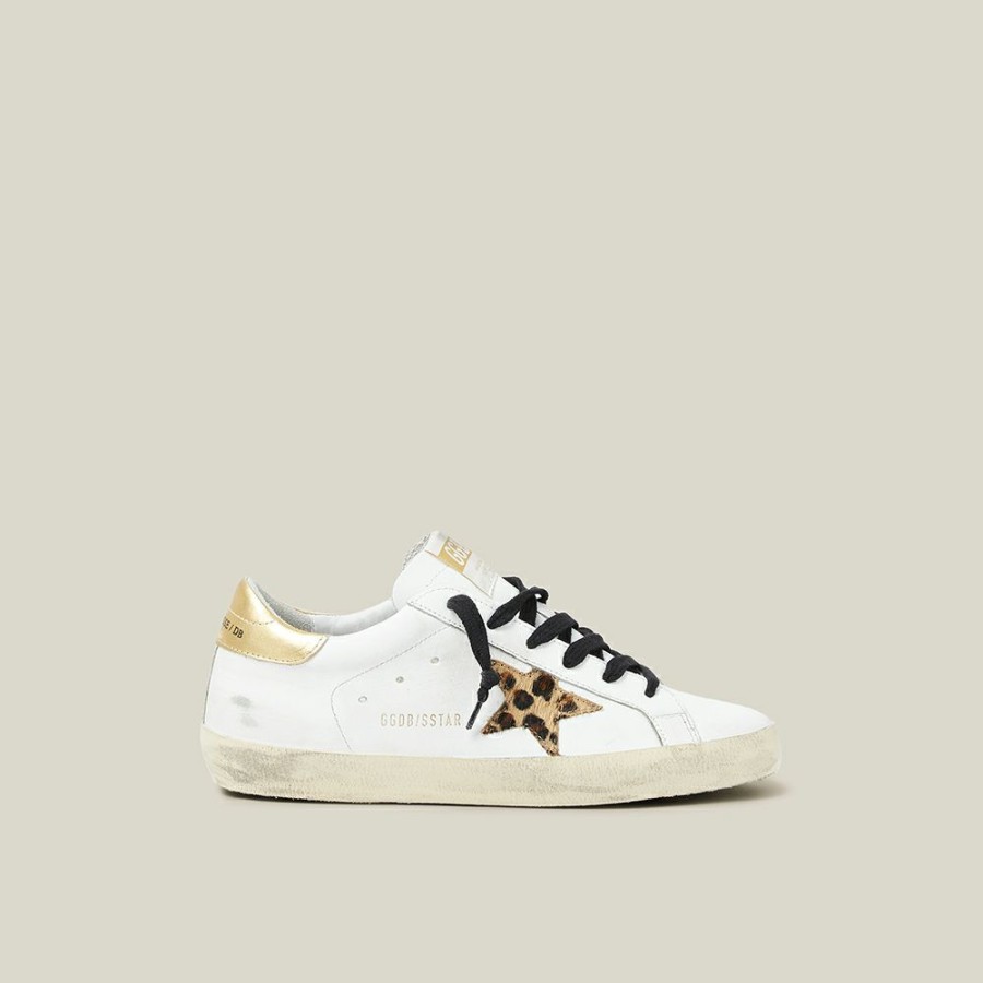 Women * | Golden Goose Deluxe Brand Metallic Tab Leopard Star Superstar Size It 35 For Women White