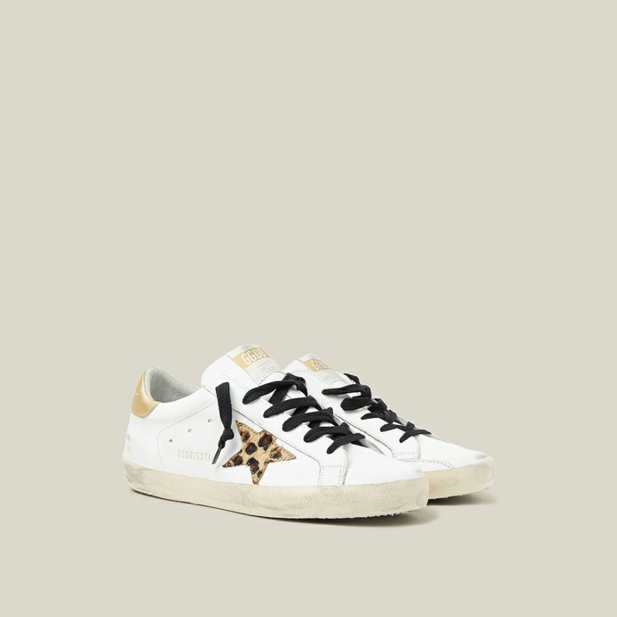 Women * | Golden Goose Deluxe Brand Metallic Tab Leopard Star Superstar Size It 35 For Women White