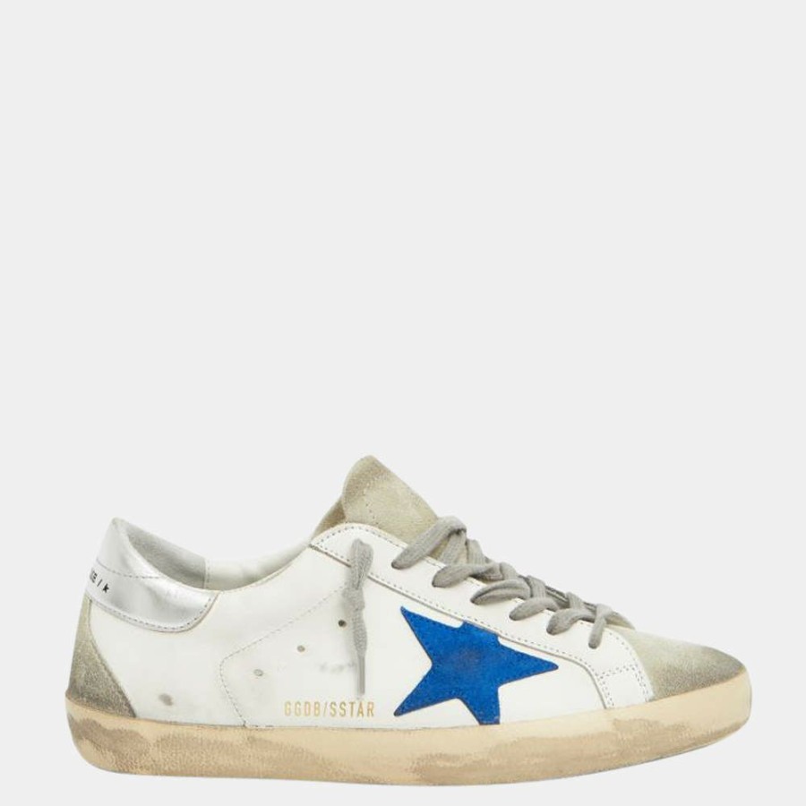 Men * | Golden Goose White And Blue Star Leather Superstar Sneakers Size Eu 43 For Men Blue,White