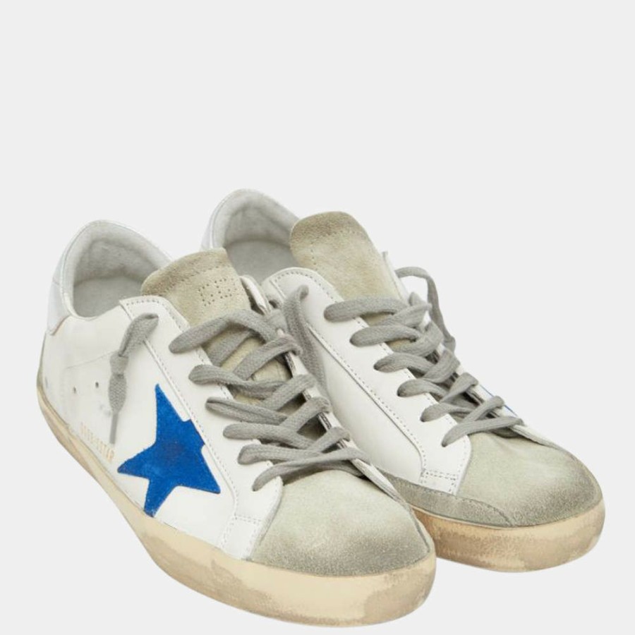 Men * | Golden Goose White And Blue Star Leather Superstar Sneakers Size Eu 43 For Men Blue,White