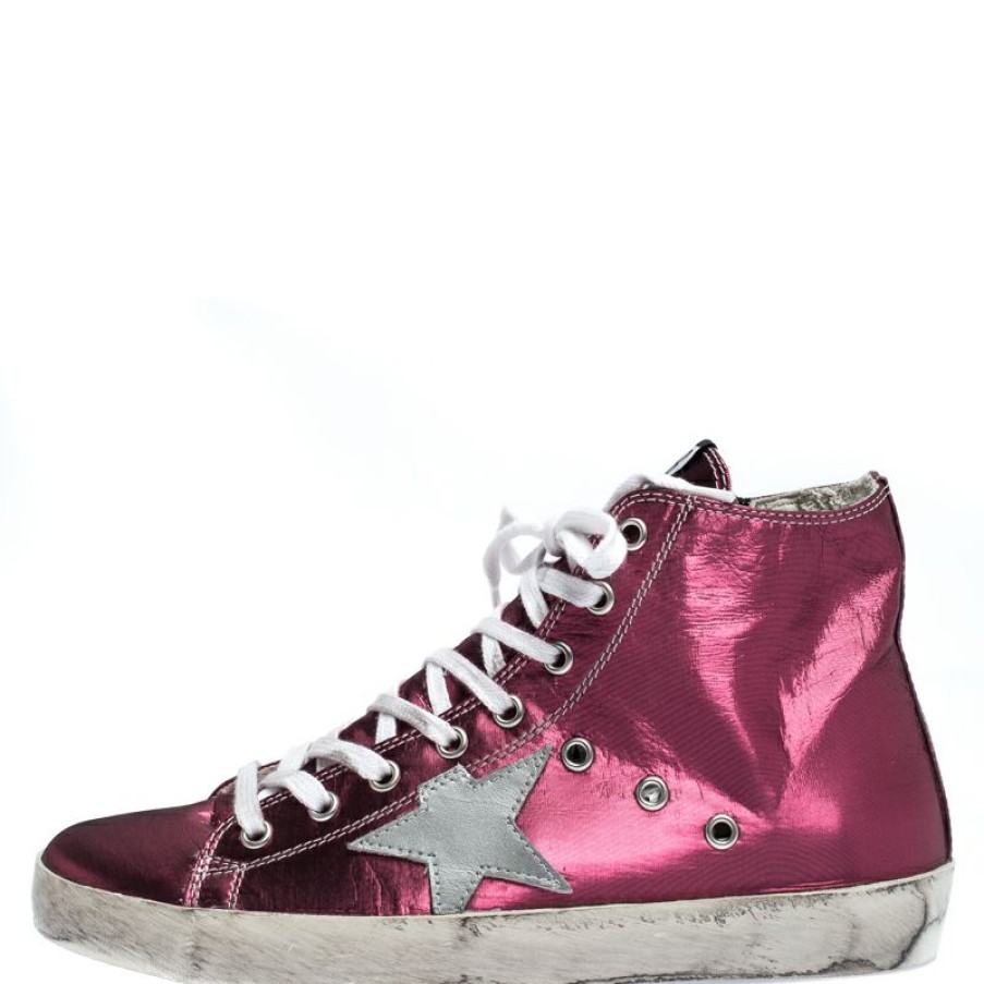 Women * | Golden Goose Foil Fabric And Silver Star Leather Francy Sneaker Size 39 For Women Pink