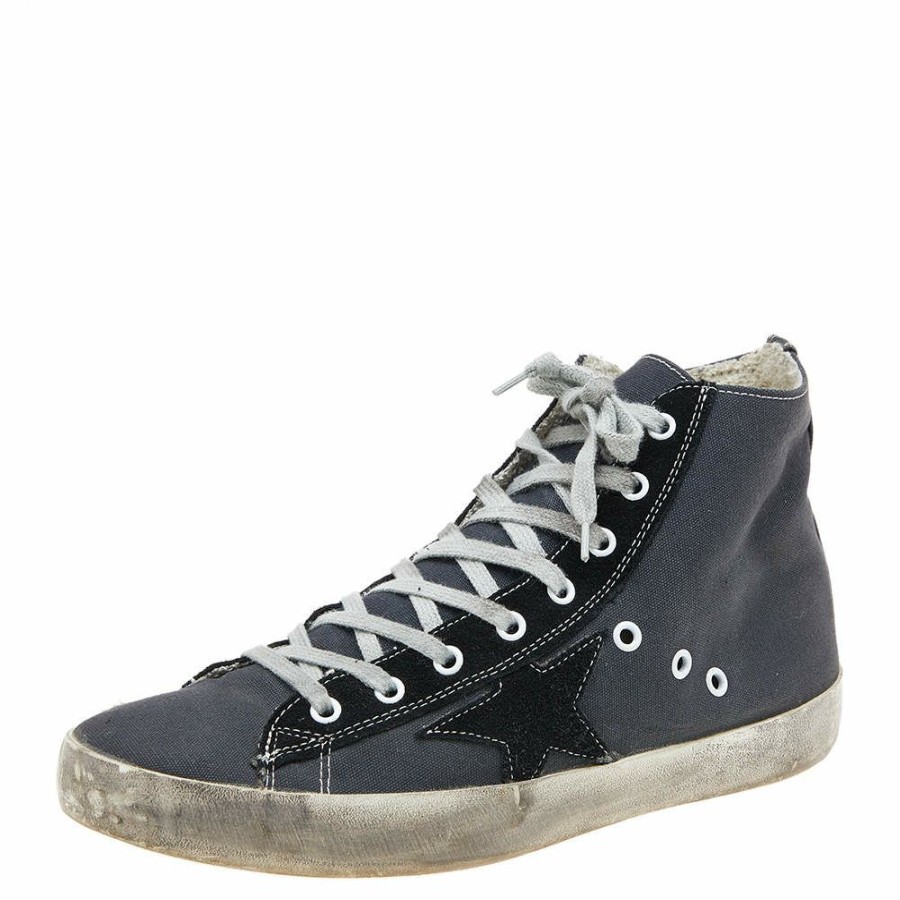 Men * | Golden Goose /Black Canvas And Suede Francy High Top Sneakers Size 42 For Men Grey