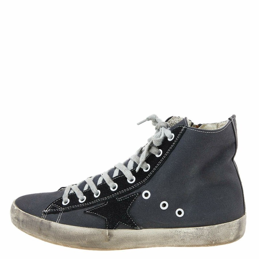 Men * | Golden Goose /Black Canvas And Suede Francy High Top Sneakers Size 42 For Men Grey