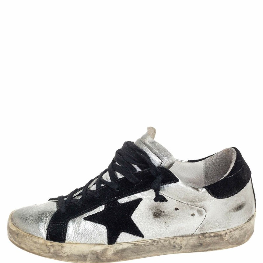 Women * | Golden Goose /Black Leather And Suede Superstar Low-Top Sneakers Size 38 For Women Silver