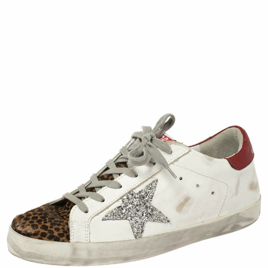 Men * | Golden Goose / Brown Leather And Calf Hair Superstar Lace Up Sneakers Size 40 For Men White