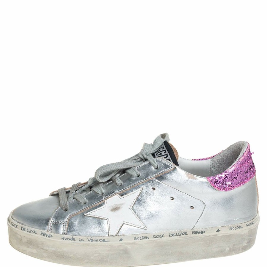 Women * | Golden Goose /Pink Leather And Glitter Superstar Low Top Sneakers Size 37 For Women Silver