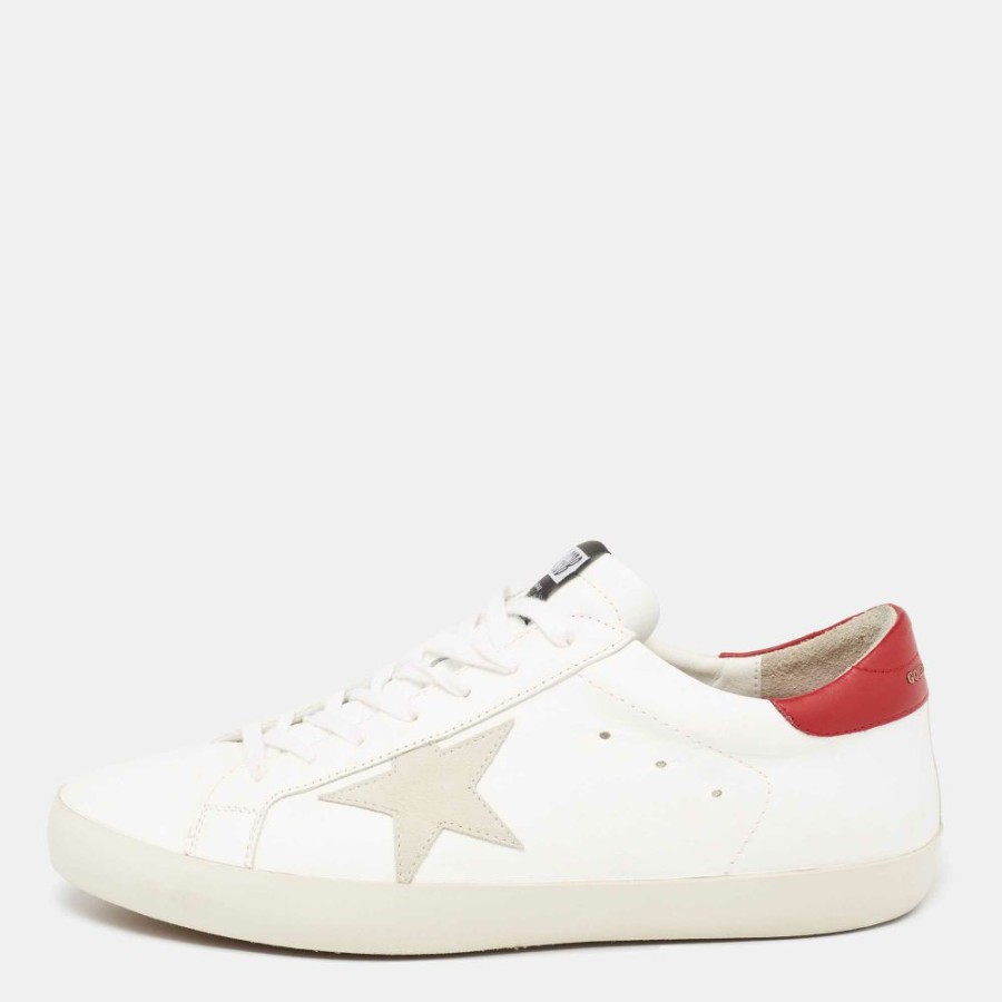 Men * | Golden Goose White/Red Leather Star Superstar Sneakers Size 45 For Men Red,White