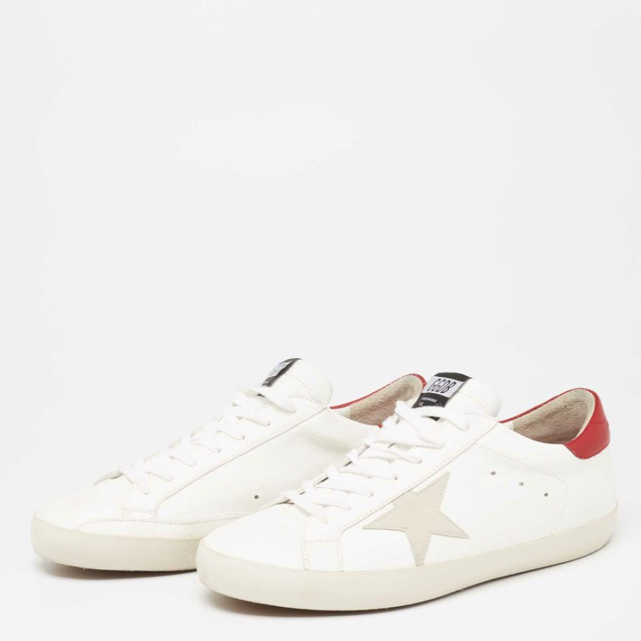 Men * | Golden Goose White/Red Leather Star Superstar Sneakers Size 45 For Men Red,White