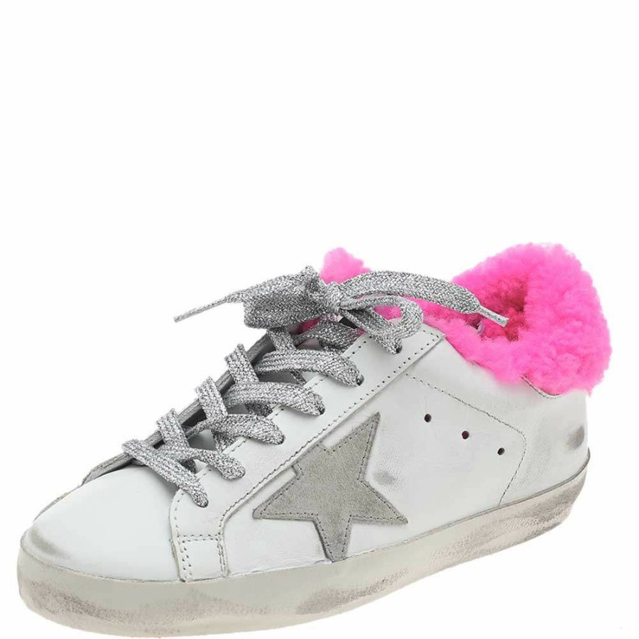 Women * | Golden Goose /Pink Leather And Fur Super Star Low Top Sneakers Size 35 For Women White