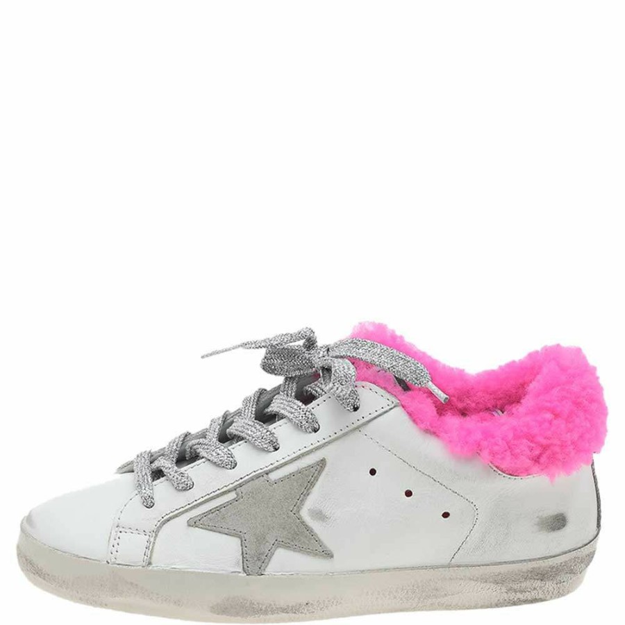 Women * | Golden Goose /Pink Leather And Fur Super Star Low Top Sneakers Size 35 For Women White