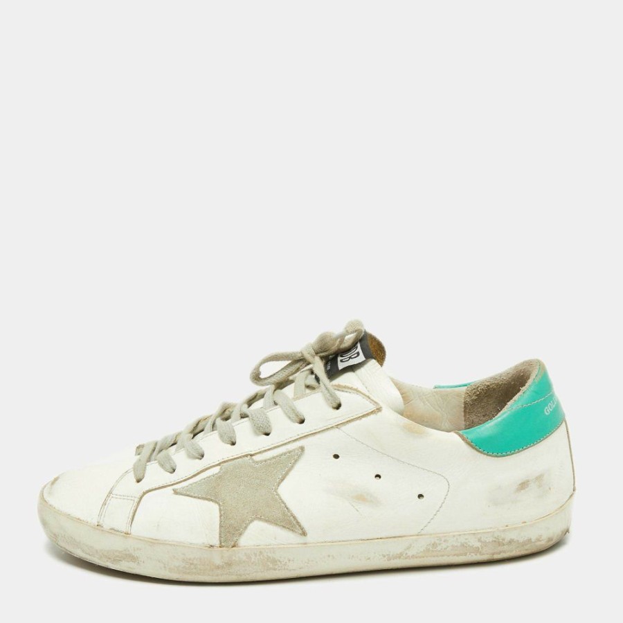 Men * | Golden Goose /Green Leather And Suede Superstar Sneakers Size 42 For Men White