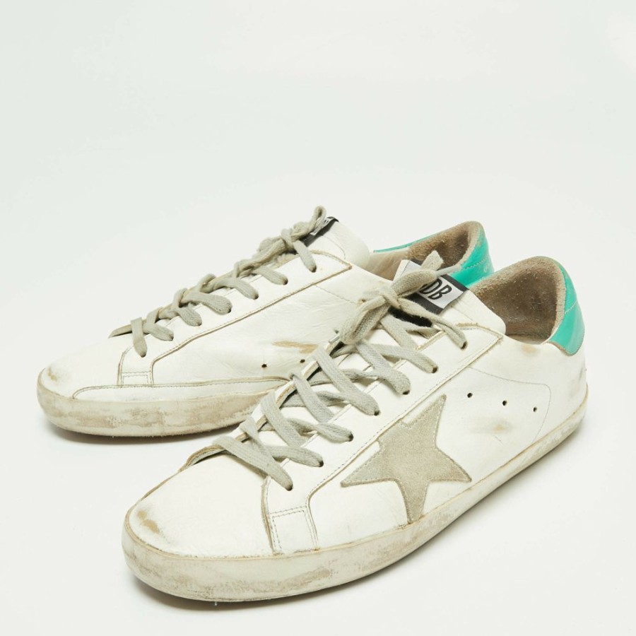 Men * | Golden Goose /Green Leather And Suede Superstar Sneakers Size 42 For Men White