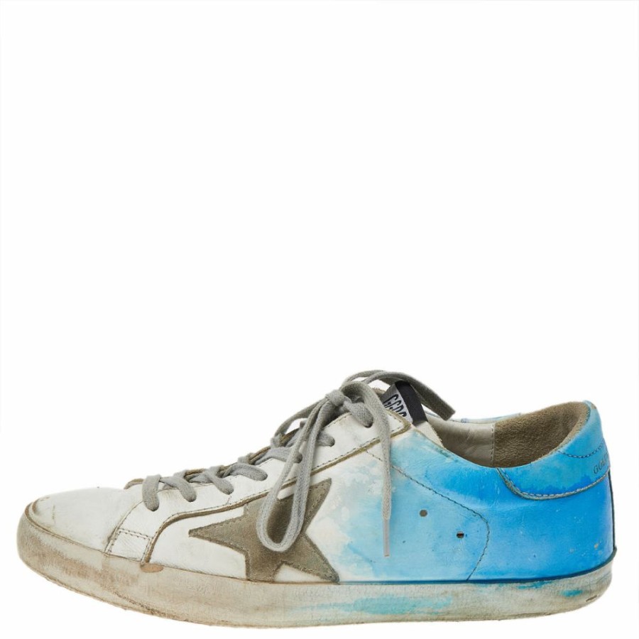 Men * | Golden Goose /Blue Leather Super Star Low Top Sneakers Size 41 For Men White