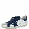 Women * | Golden Goose Deluxe Brand Leather And Blue Suede Star Sneakers Size 38 For Women Silver