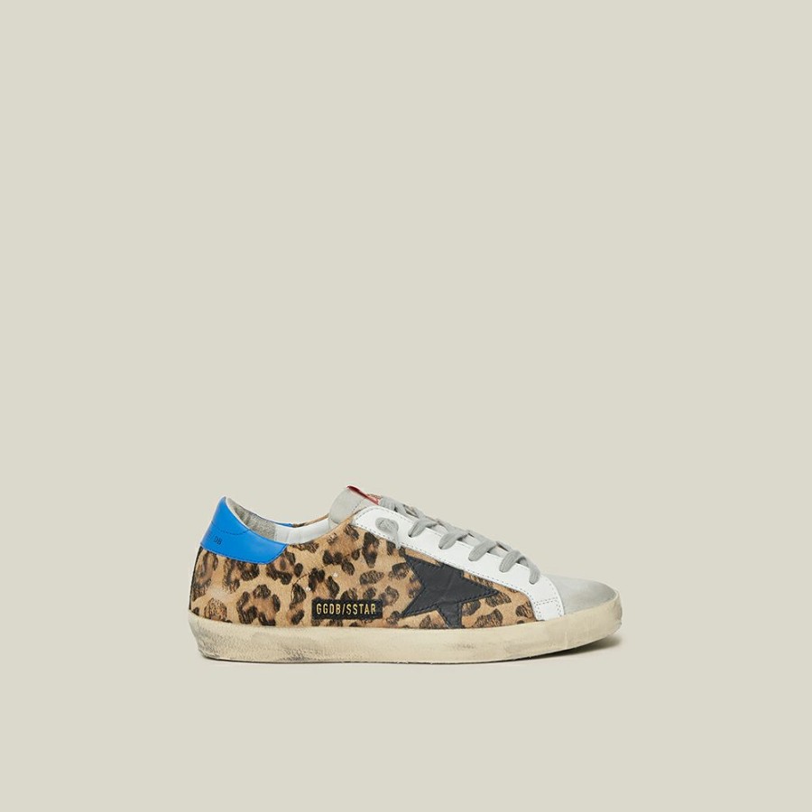 Women * | Golden Goose Deluxe Brand Animal Superstar Leopard Print Blue Tab Leather Sneakers Size It 35 For Women Multicolor