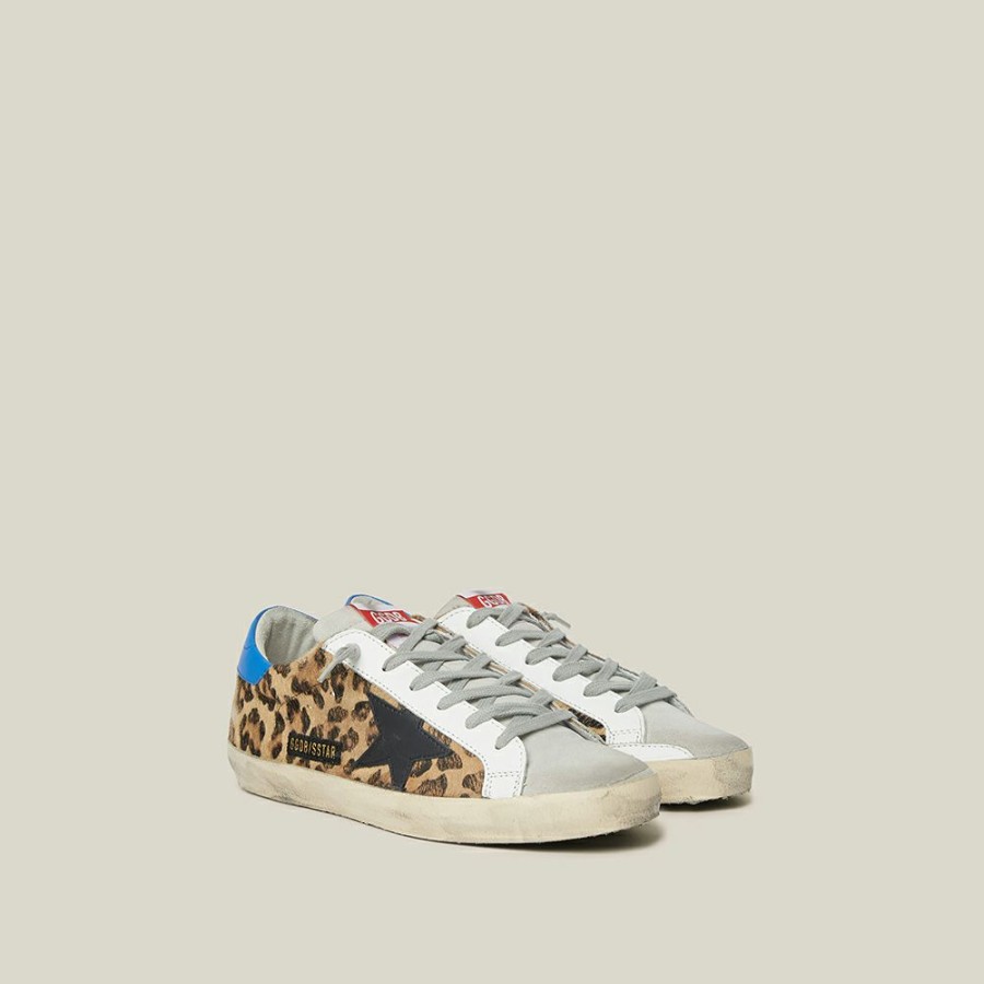 Women * | Golden Goose Deluxe Brand Animal Superstar Leopard Print Blue Tab Leather Sneakers Size It 35 For Women Multicolor