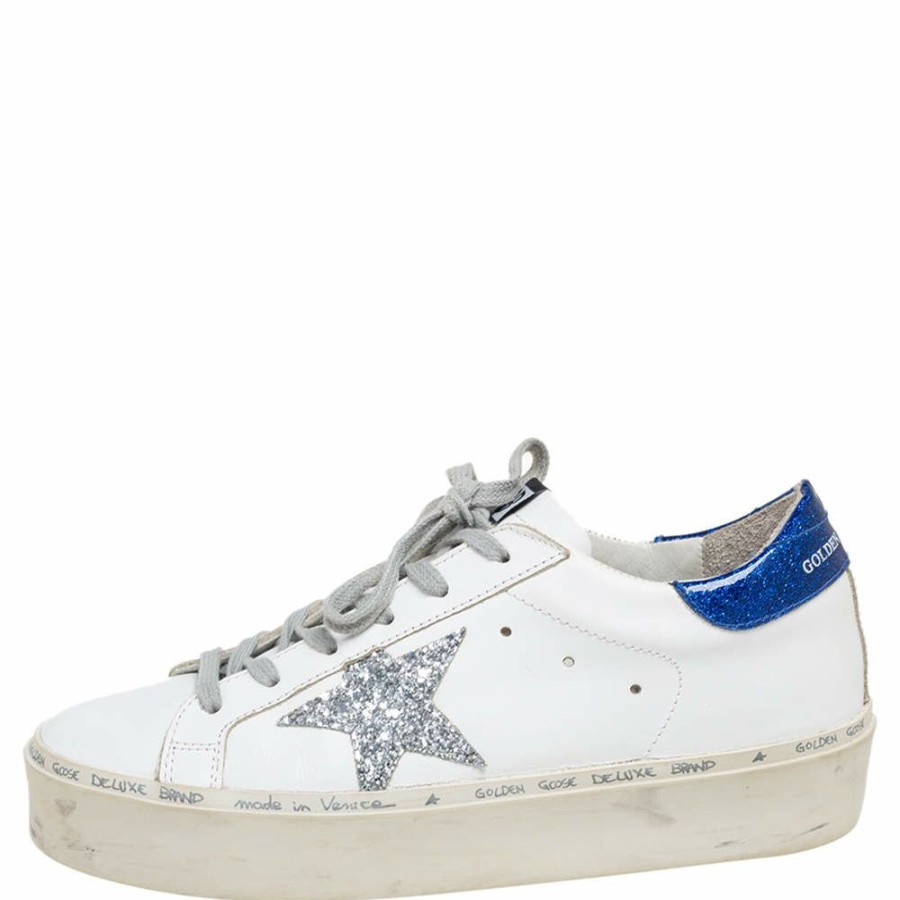 Women * | Golden Goose Golden Superstar /Blue Leather Low -Top Sneaker Size 37 For Women White