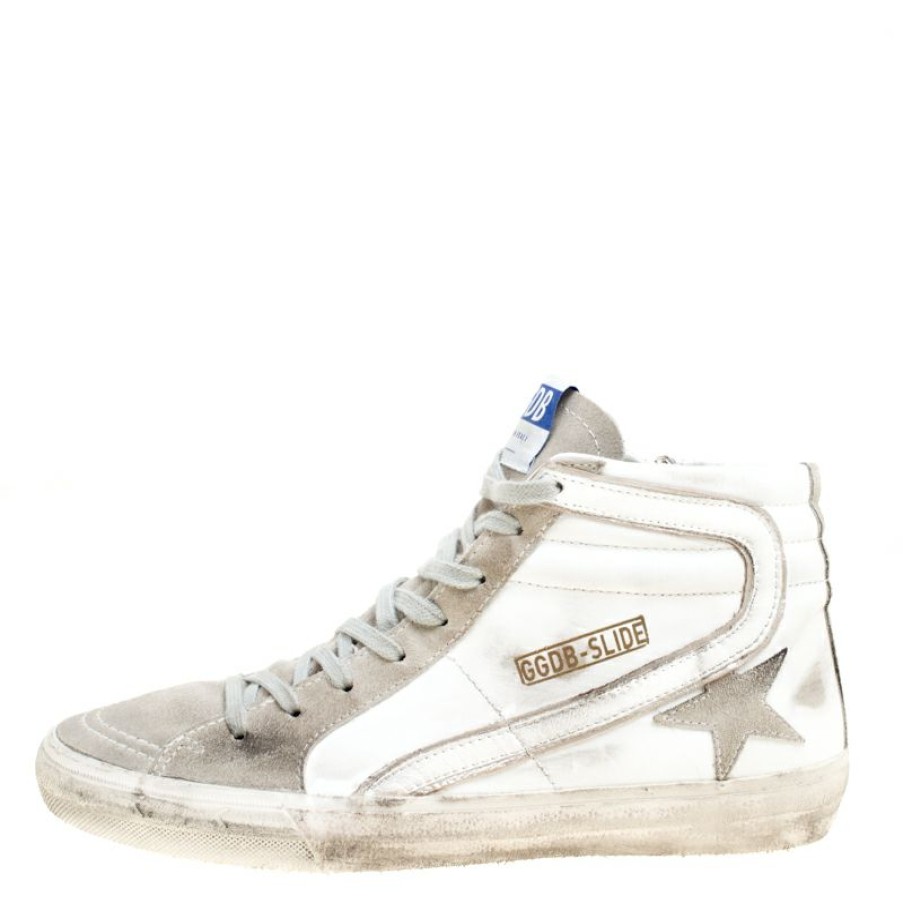 Women * | Golden Goose Leather And Suede Slide High Top Sneakers Size 41 For Women White