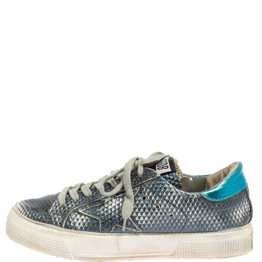 Women * | Golden Goose Metallic Snake Embossed Leather Sneakers Size 37 For Women Blue