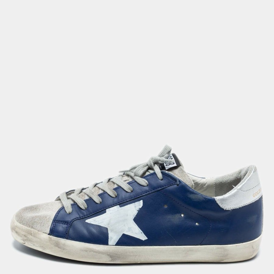 Men * | Golden Goose Leather And Suede Superstar Low Top Sneakers Size 44 For Men Blue