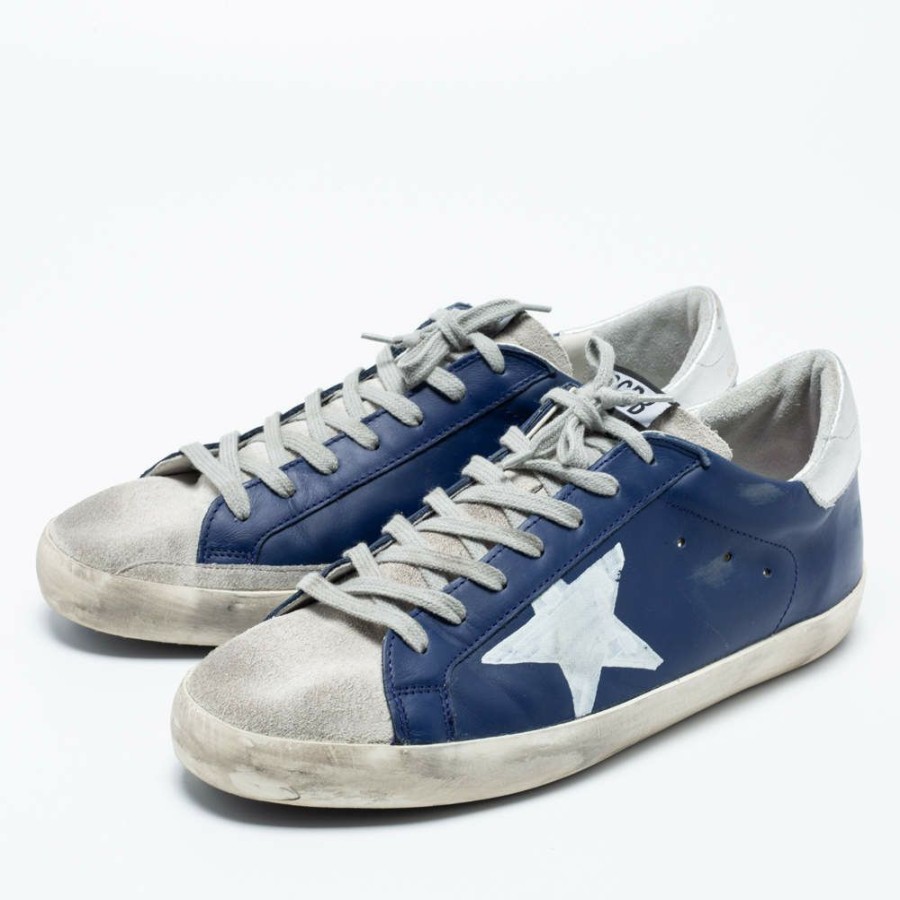 Men * | Golden Goose Leather And Suede Superstar Low Top Sneakers Size 44 For Men Blue