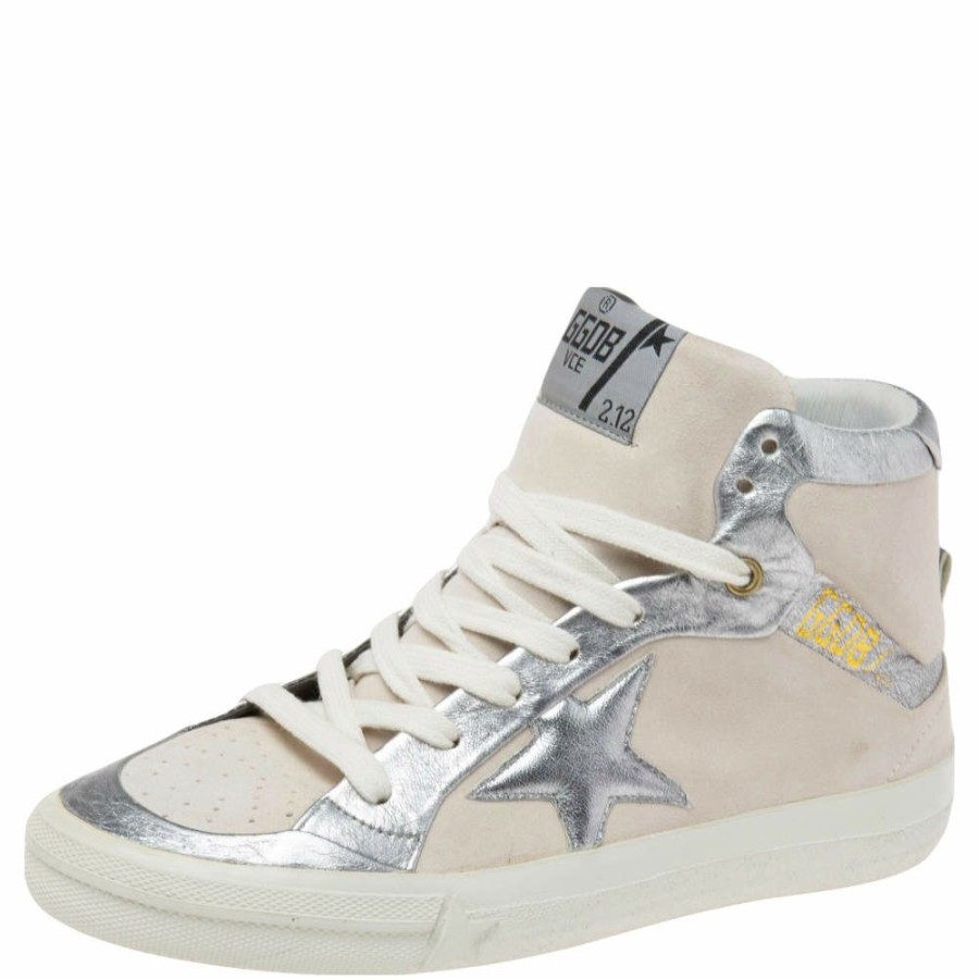 Women * | Golden Goose /Silver Leather And Suede High Top Sneakers Size 37 For Women Grey