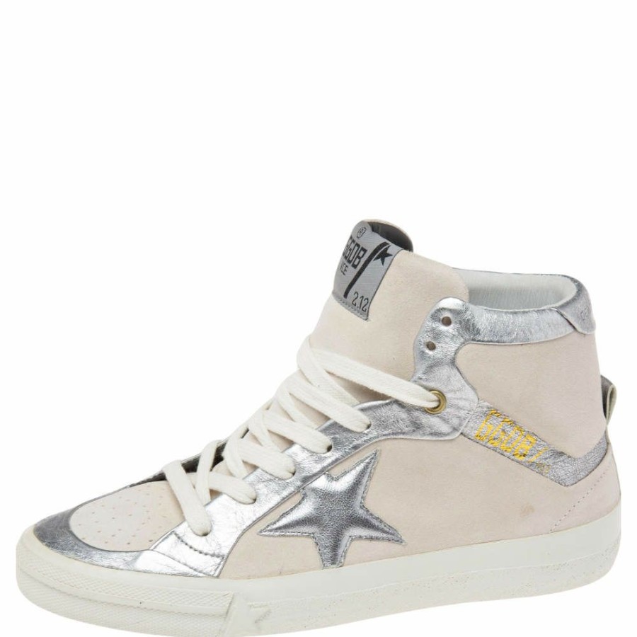 Women * | Golden Goose /Silver Leather And Suede High Top Sneakers Size 37 For Women Grey