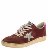 Women * | Golden Goose Suede Leather And Glitter Ball Star Lace Up Sneakers Size 40 For Women Burgundy