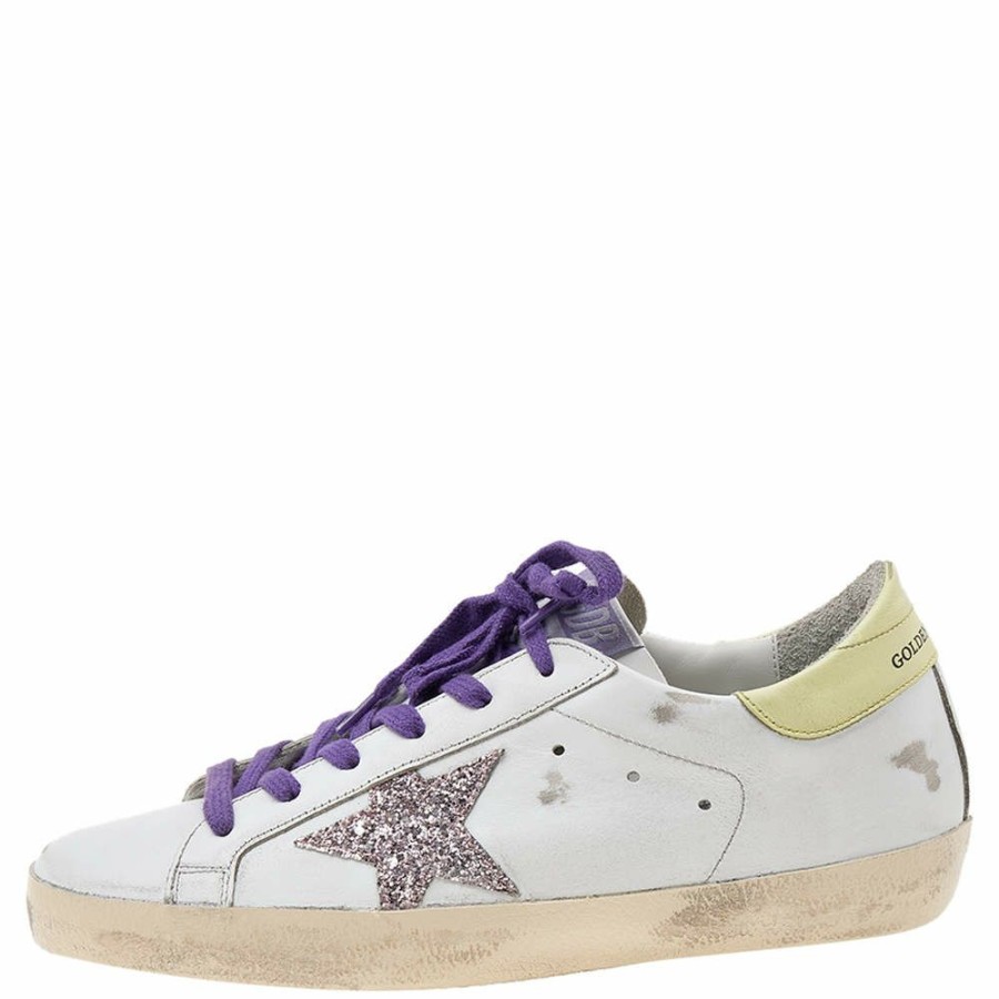 Women * | Golden Goose Leather Superstar Glitter Embellished Low Top Sneakers Size 38 For Women White