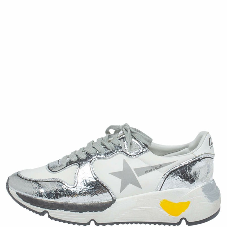 Men * | Golden Goose /Silver Leather Lace Up Sneakers Size 41 For Men White