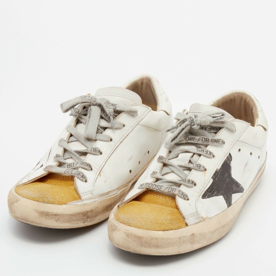 Women * | Golden Goose Tricolor Leather And Suede Superstar Low Top Sneakers Size 38 For Women White