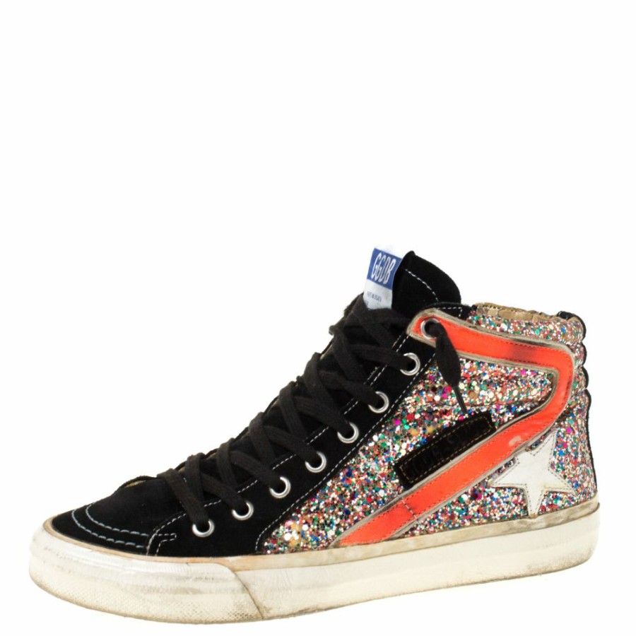 Women * | Golden Goose Suede And Glitter Slide High Top Sneakers Size 37 For Women Multicolor