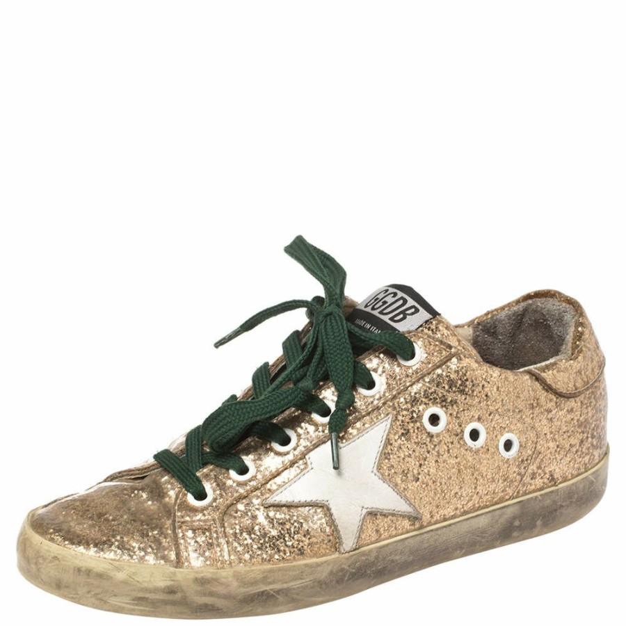 Women * | En Goose Glitter And Pvc Superstar Sneakers Size 37 For Women Gold