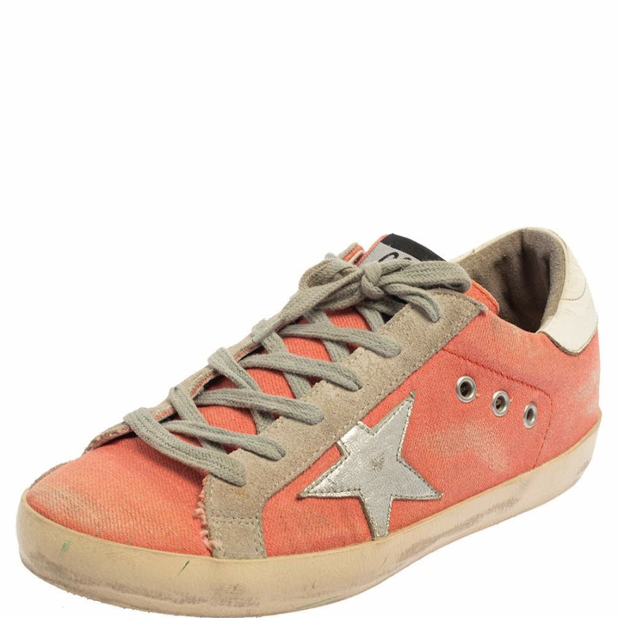 Women * | Golden Goose /White Canvas And Suede Superstar Sneakers Size 39 For Women Pink