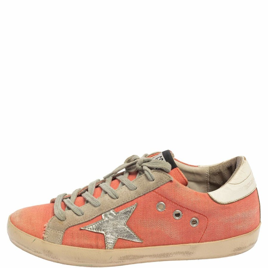 Women * | Golden Goose /White Canvas And Suede Superstar Sneakers Size 39 For Women Pink