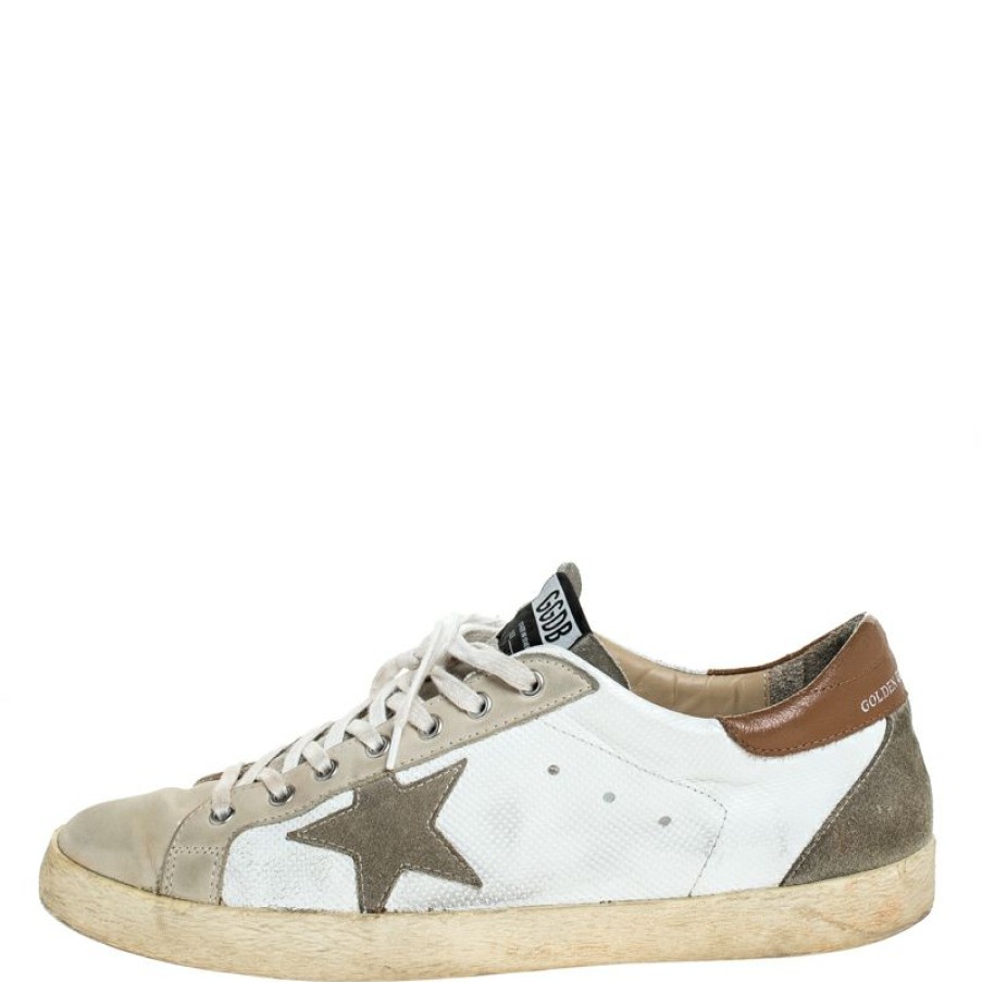 Men * | Golden Goose /White Suede And Leather Superstar Lace Up Sneakers Size 46 For Men Grey